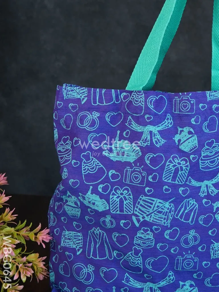 Handbag Blue Silk Fabric with Turquoise Handle (11 X 13)- WBG0645