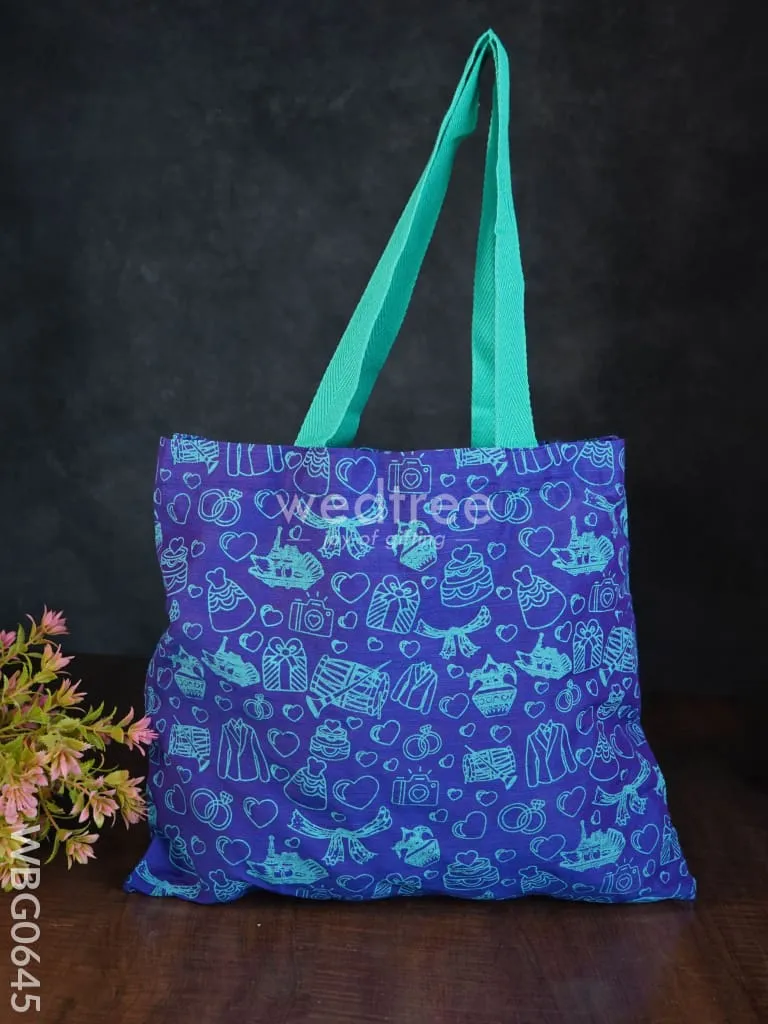 Handbag Blue Silk Fabric with Turquoise Handle (11 X 13)- WBG0645