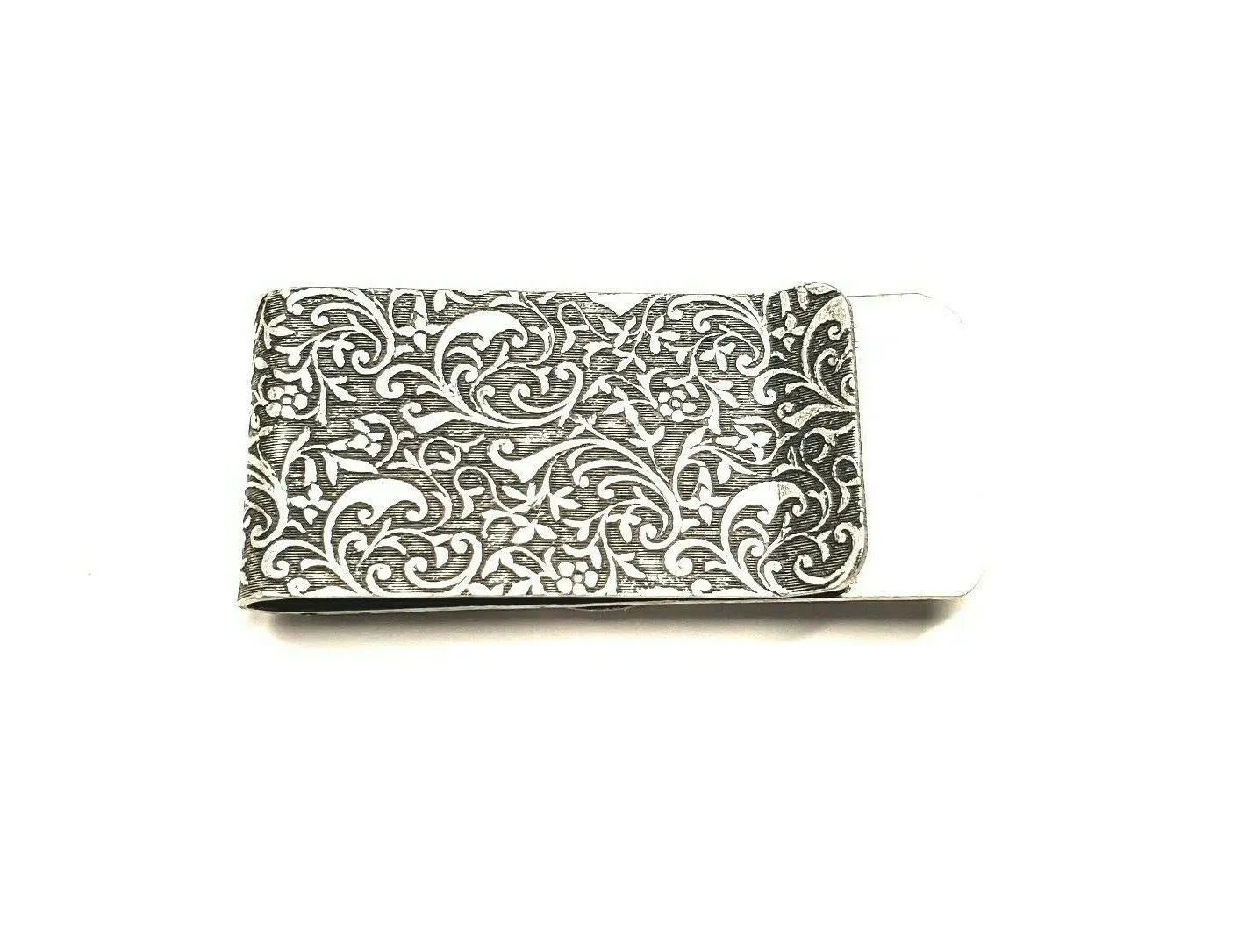 Handmade Oxidized Silver Embossed Brass Compass Money Clip