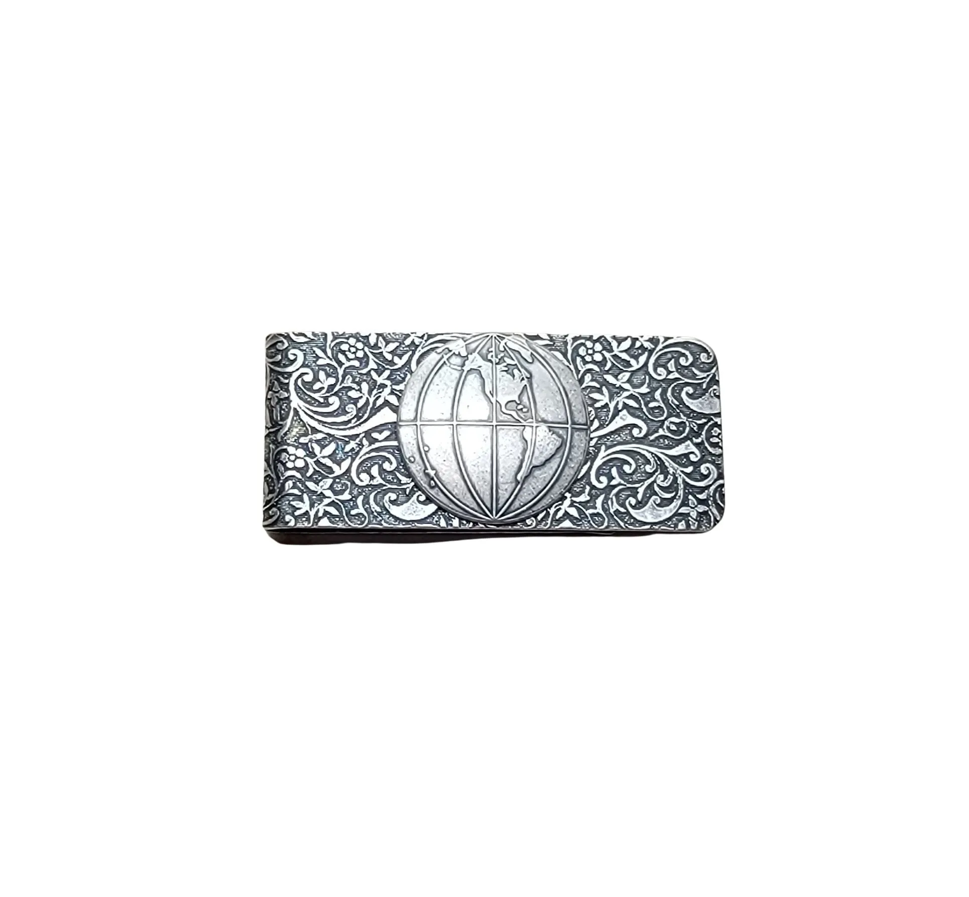 Handmade Oxidized Silver Globe Money Clip