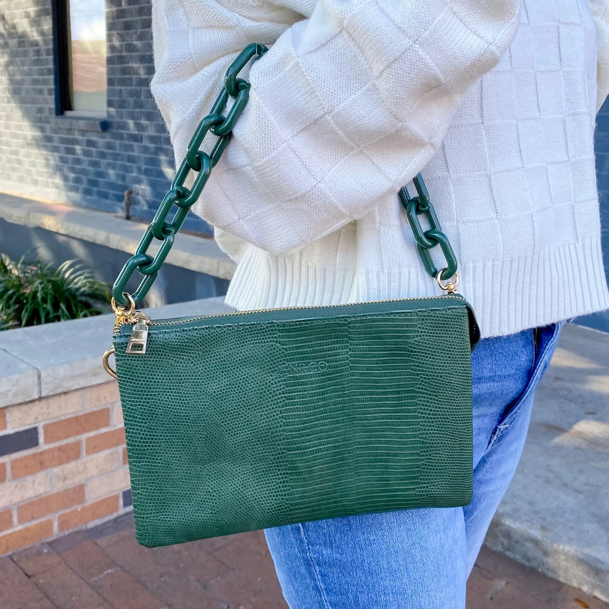 Jen & Co Izzy Lizard Crossbody Handbag - Green