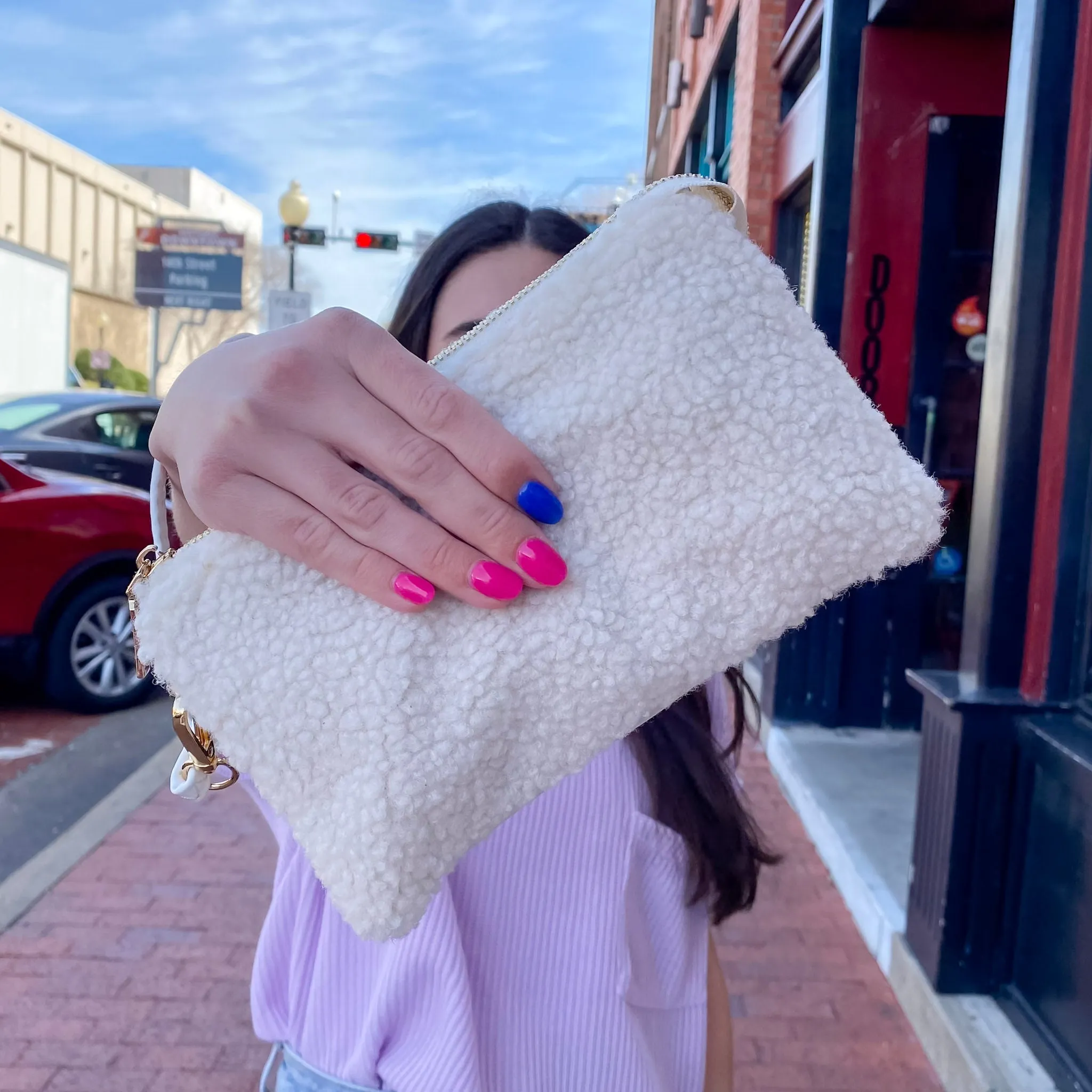 Jen & Co Riley Sherpa Crossbody Handbag - Off White