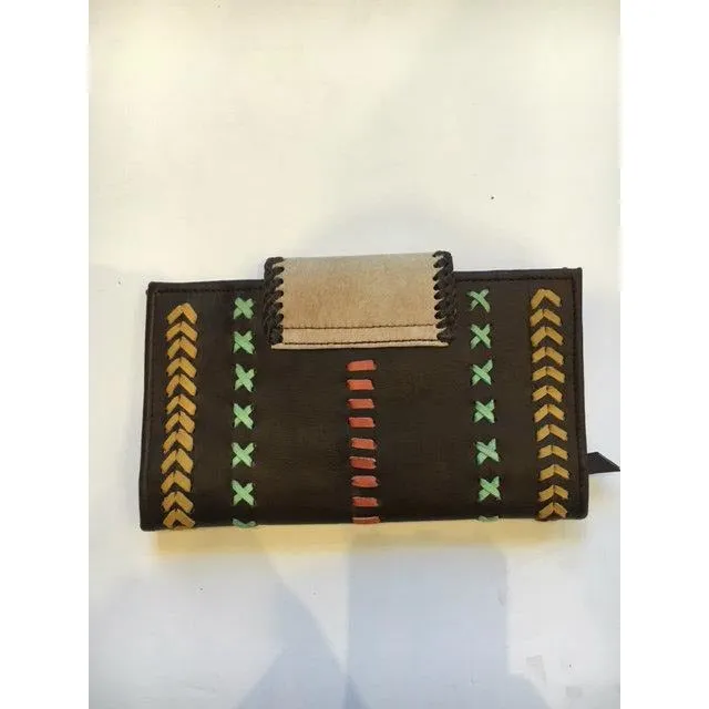 Jfahri Large Cowhide Leather Wallet  - Brown with Orange Detail