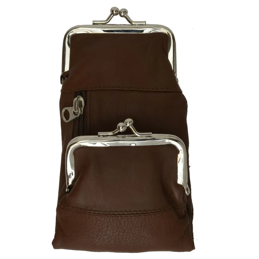 Kiss Lock Leather Coins Cigarette case Wallet Brown Color