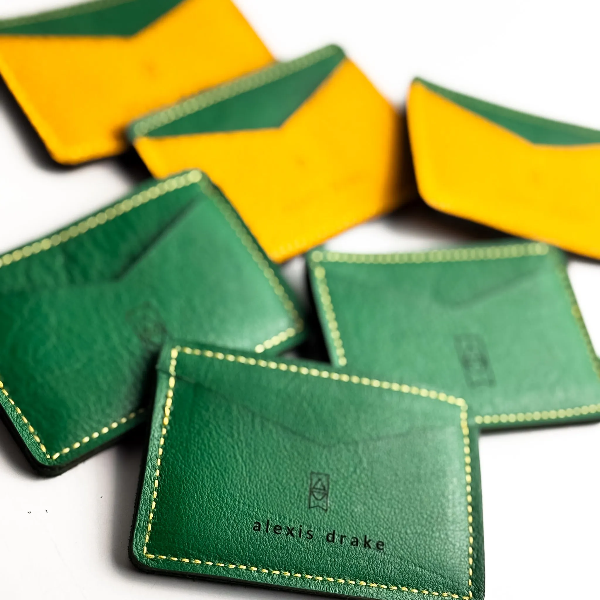 Made To Order | Bison Collection | Card Holder | Kelly Green   Mustard