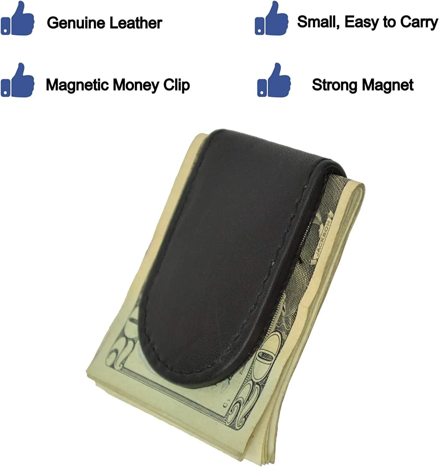 Marshal Wallet Genuine Leather Black Strong Magnetic Money Clip