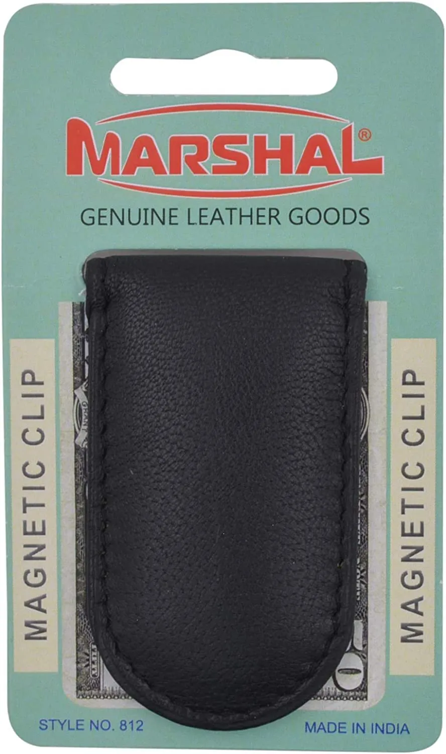 Marshal Wallet Genuine Leather Black Strong Magnetic Money Clip