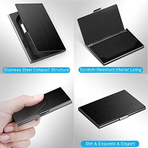 MaxGear Metal Business Card Holder for Men & Women, Pocket Business Card Case Slim Business Card Wallet Business Card Holders Name Card Holder, 3.7 x 2.3 x 0.3 inches, Stainless Steel, Black