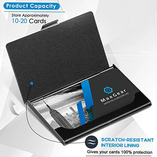 MaxGear Metal Business Card Holder for Men & Women, Pocket Business Card Case Slim Business Card Wallet Business Card Holders Name Card Holder, 3.7 x 2.3 x 0.3 inches, Stainless Steel, Black
