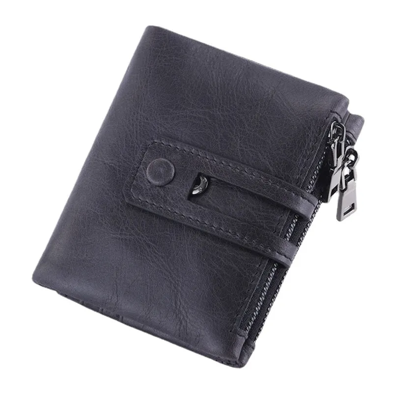 Men Genuine Leather Zipper RFID Blocking Anti-theft Retro Business Card Holder Wallet