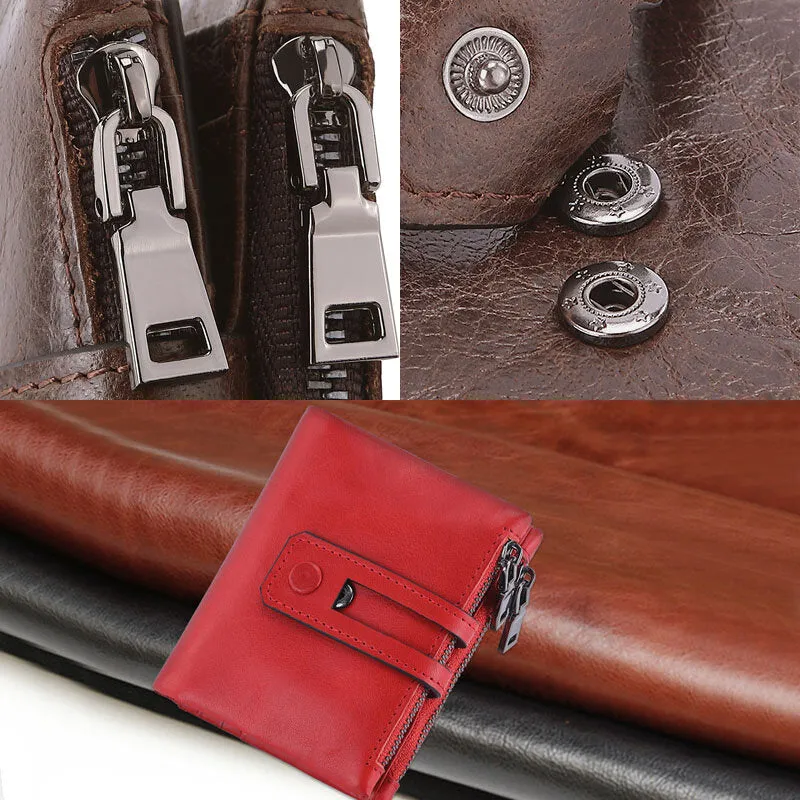 Men Genuine Leather Zipper RFID Blocking Anti-theft Retro Business Card Holder Wallet