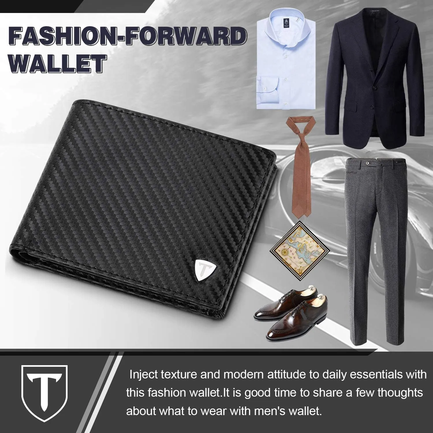 Mens Leather Wallet with RFID Blocking and Coin Pocket, 8 Card Slots