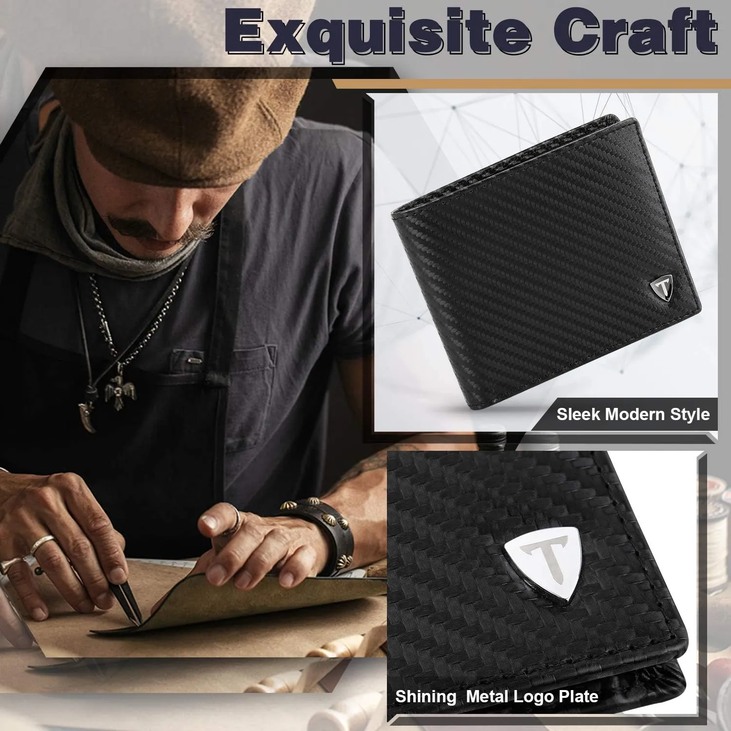 Mens Leather Wallet with RFID Blocking and Coin Pocket, 8 Card Slots