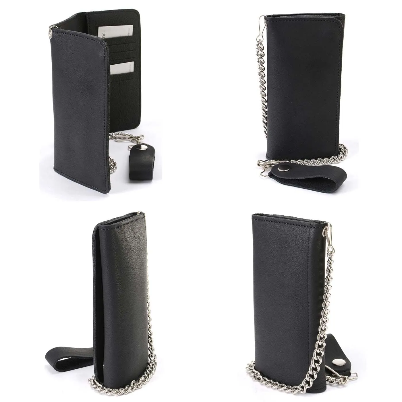 Milwaukee Leather Men's Genuine Leather Tri-Fold Biker Wallet w/Anti-Theft Stainless Steel Chain, Black