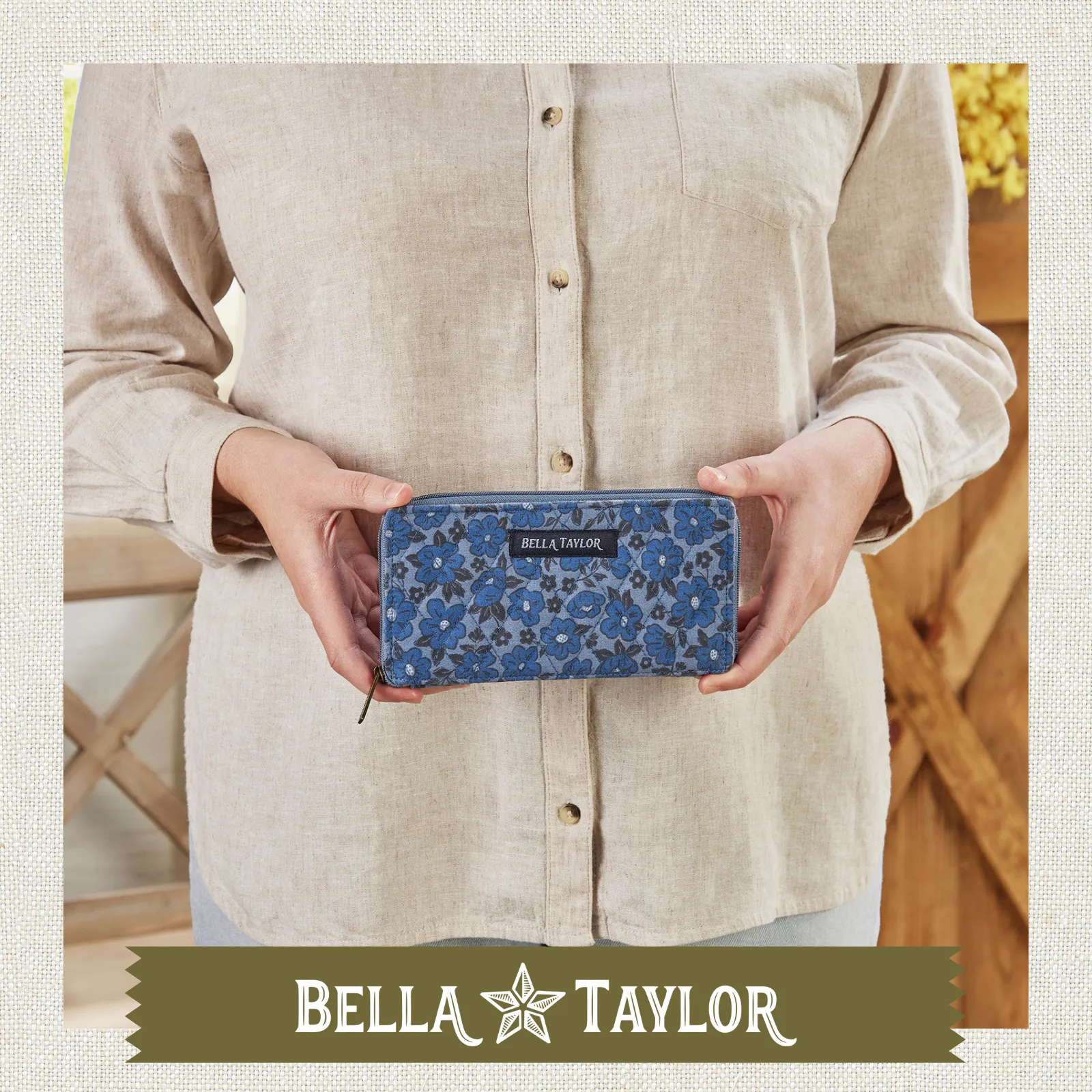 Navy Floral RFID Slim Card Wallet