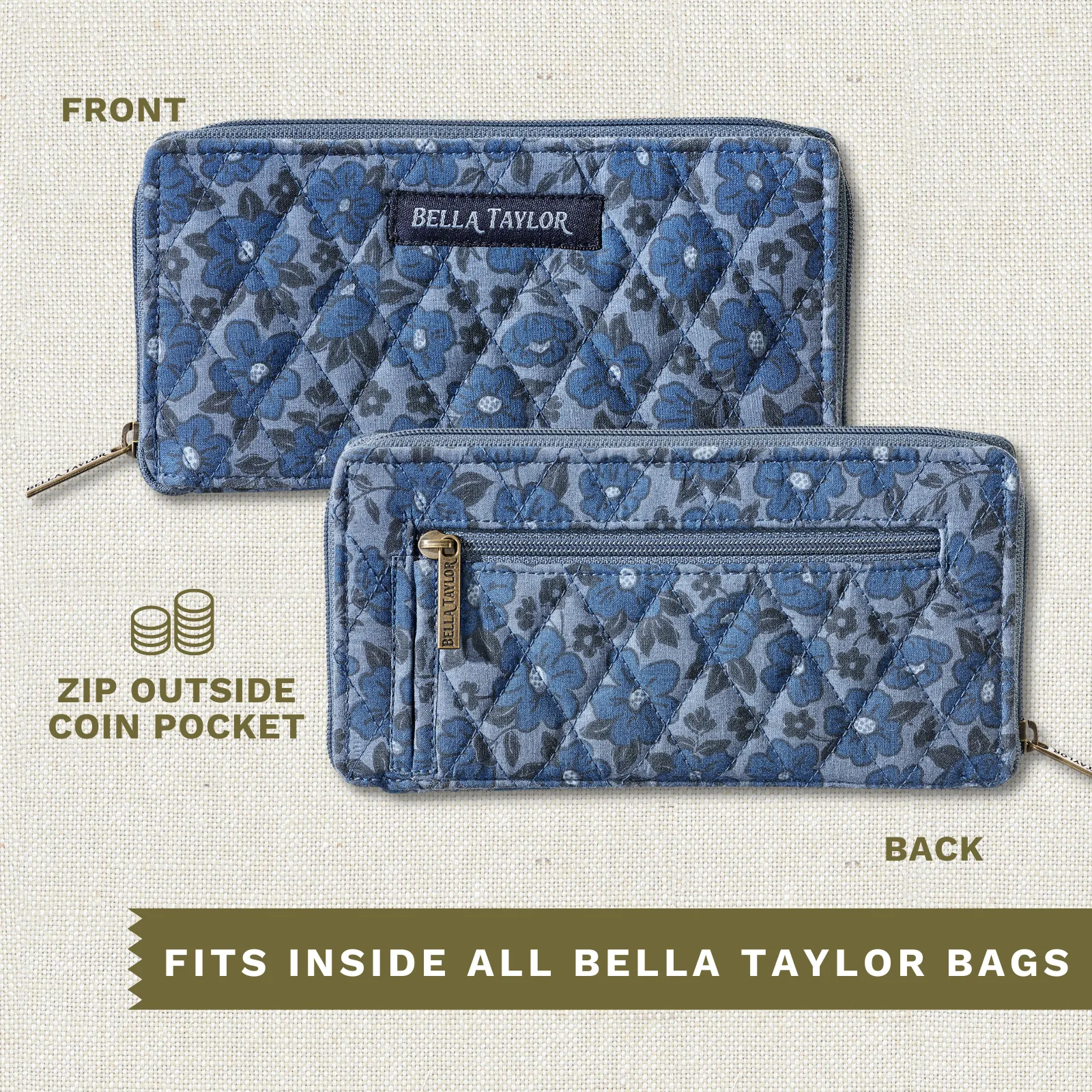 Navy Floral RFID Slim Card Wallet