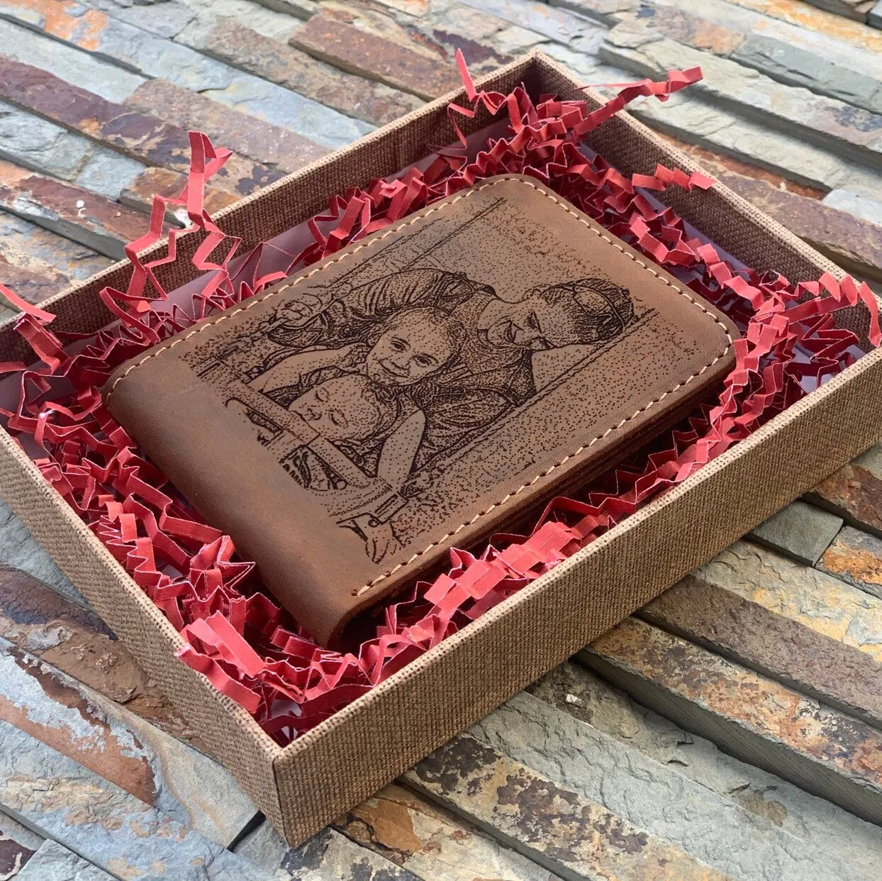 Picture Engraved Wallet, Leather Wallet, Personalized wallet, Mens Leather Wallet, Photo Wallet, Anniversary gift, gift for him