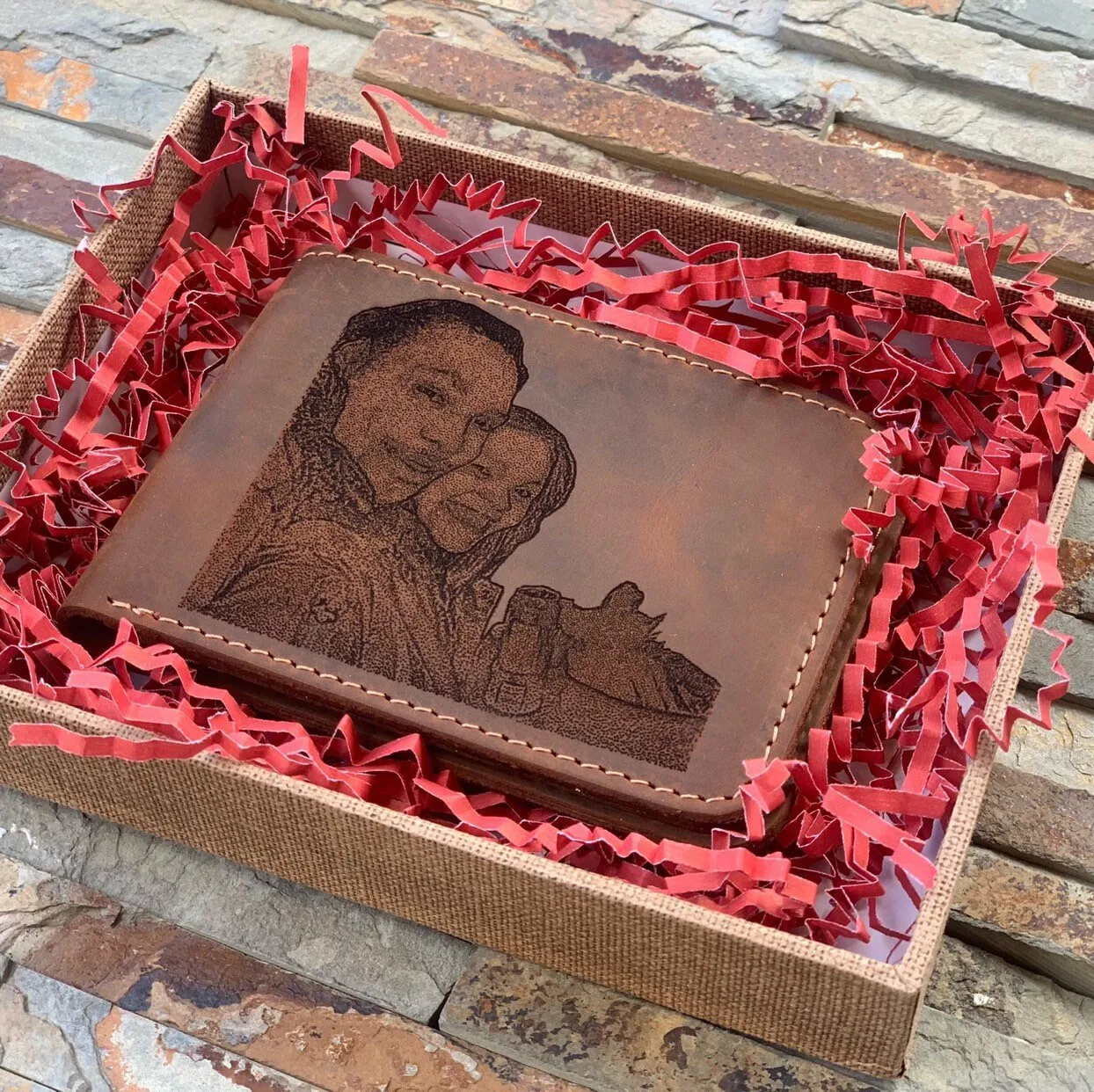 Picture Engraved Wallet, Leather Wallet, Personalized wallet, Mens Leather Wallet, Photo Wallet, Anniversary gift, gift for him