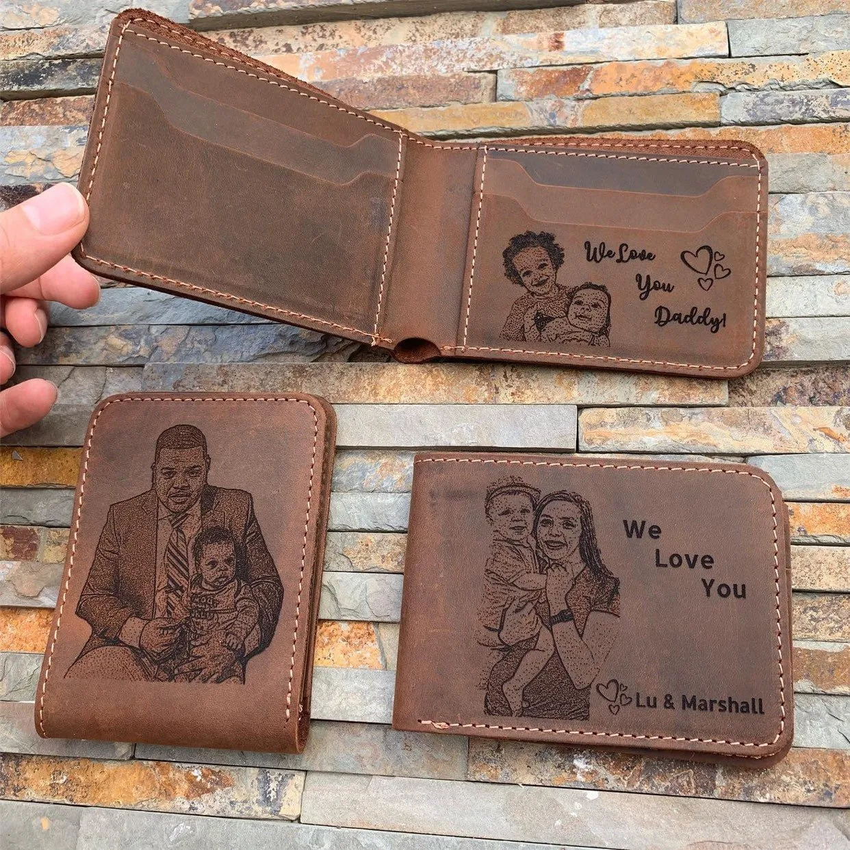 Picture Engraved Wallet, Leather Wallet, Personalized wallet, Mens Leather Wallet, Photo Wallet, Anniversary gift, gift for him