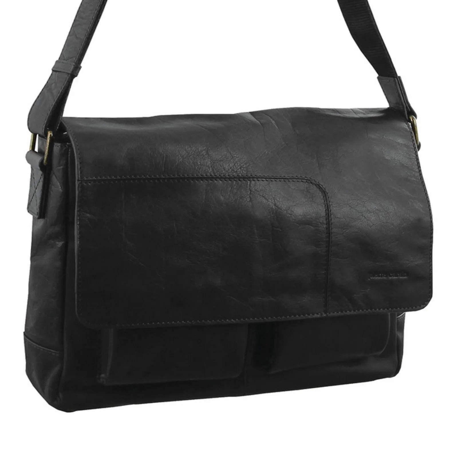 Pierre Cardin Genuine Leather 13" Laptop Messenger Bag (Black)