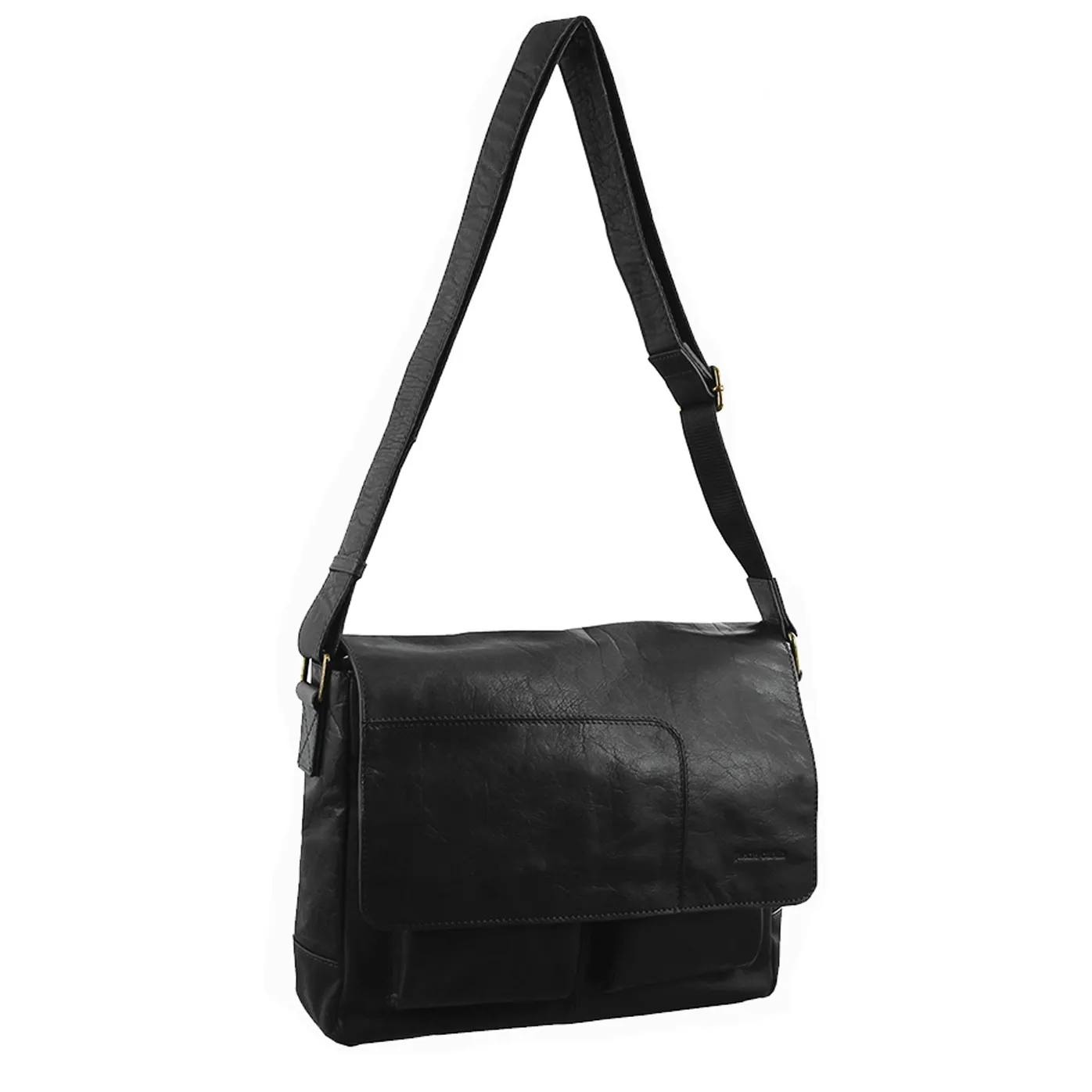 Pierre Cardin Genuine Leather 13" Laptop Messenger Bag (Black)