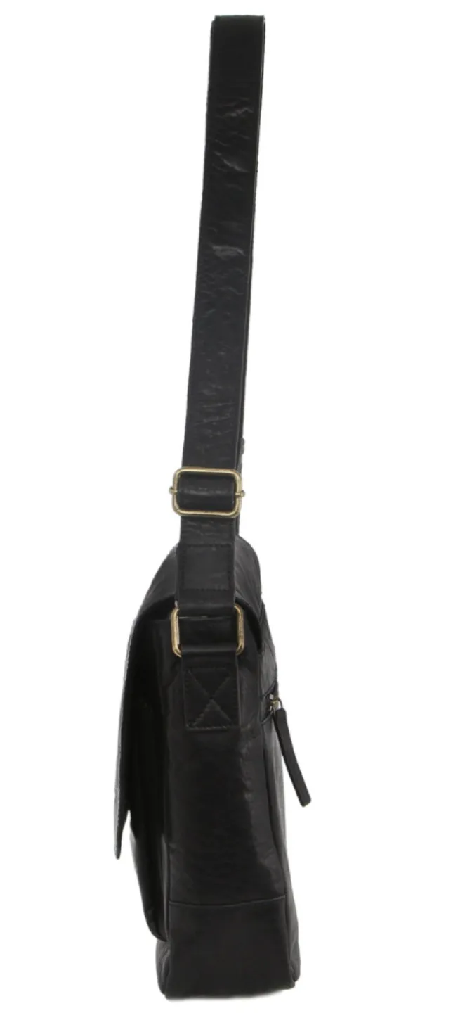 Pierre Cardin Genuine Leather 13" Laptop Messenger Bag (Black)