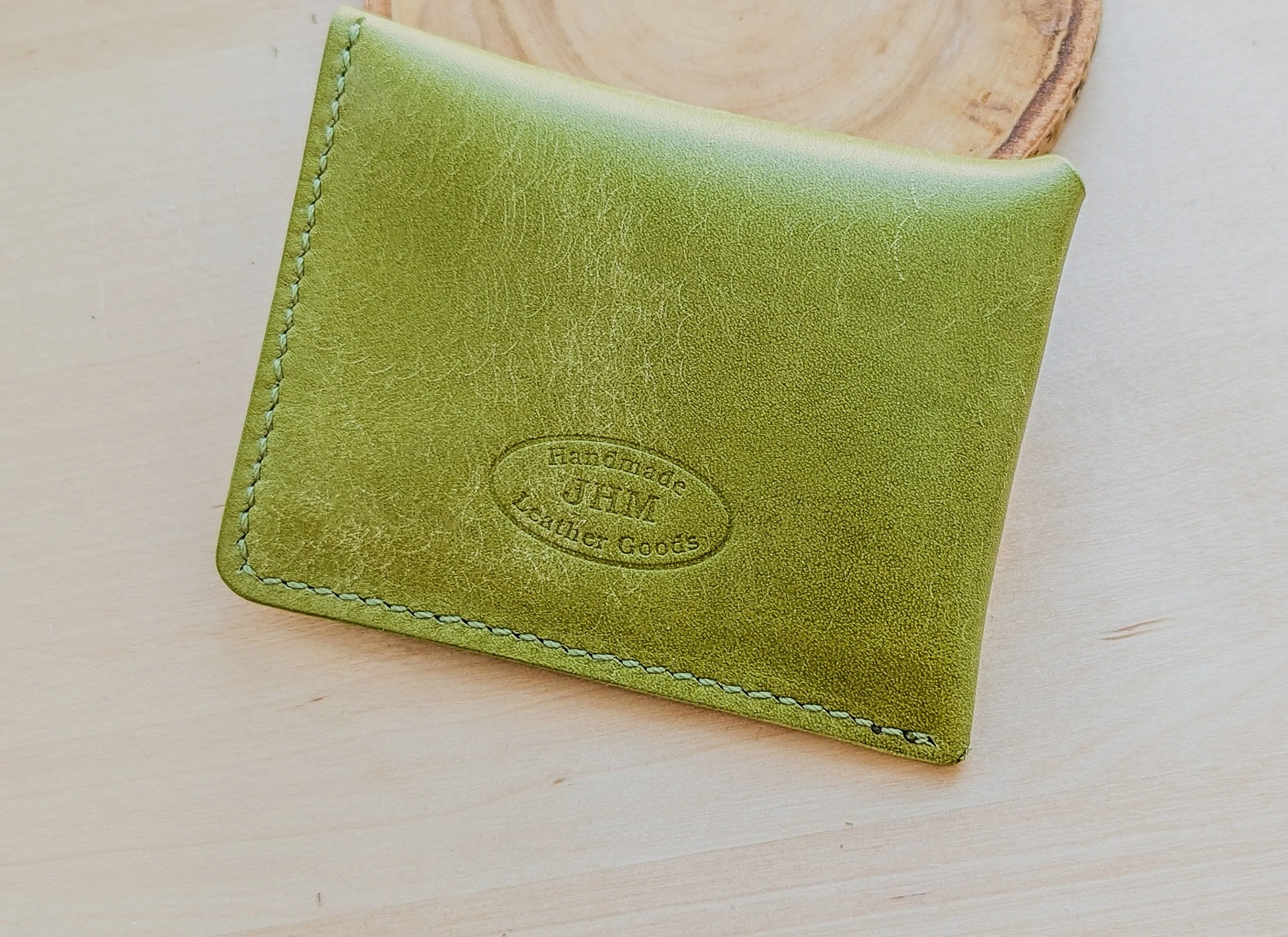 Pistachio Green Italian Leather Asymmetrical Minimalist Snap Wallet
