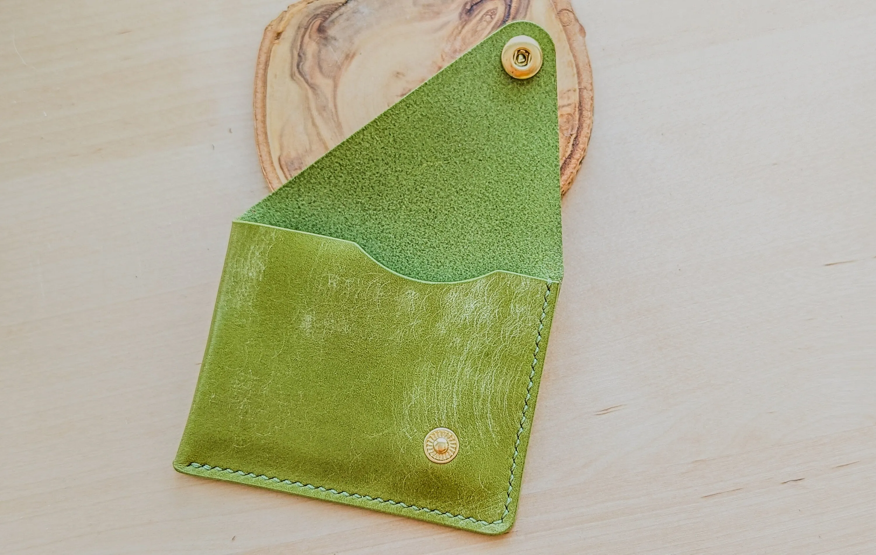 Pistachio Green Italian Leather Asymmetrical Minimalist Snap Wallet