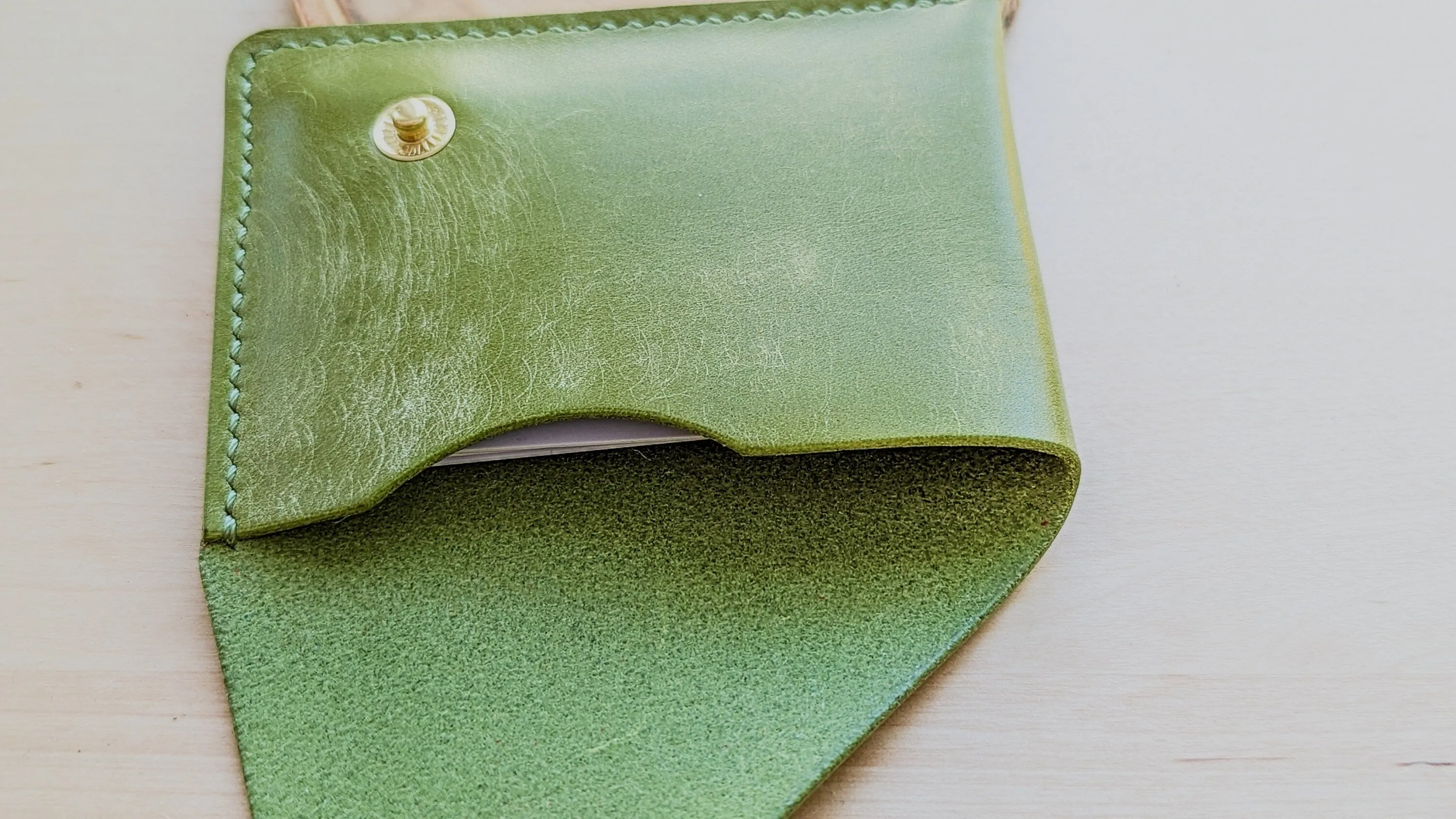 Pistachio Green Italian Leather Asymmetrical Minimalist Snap Wallet
