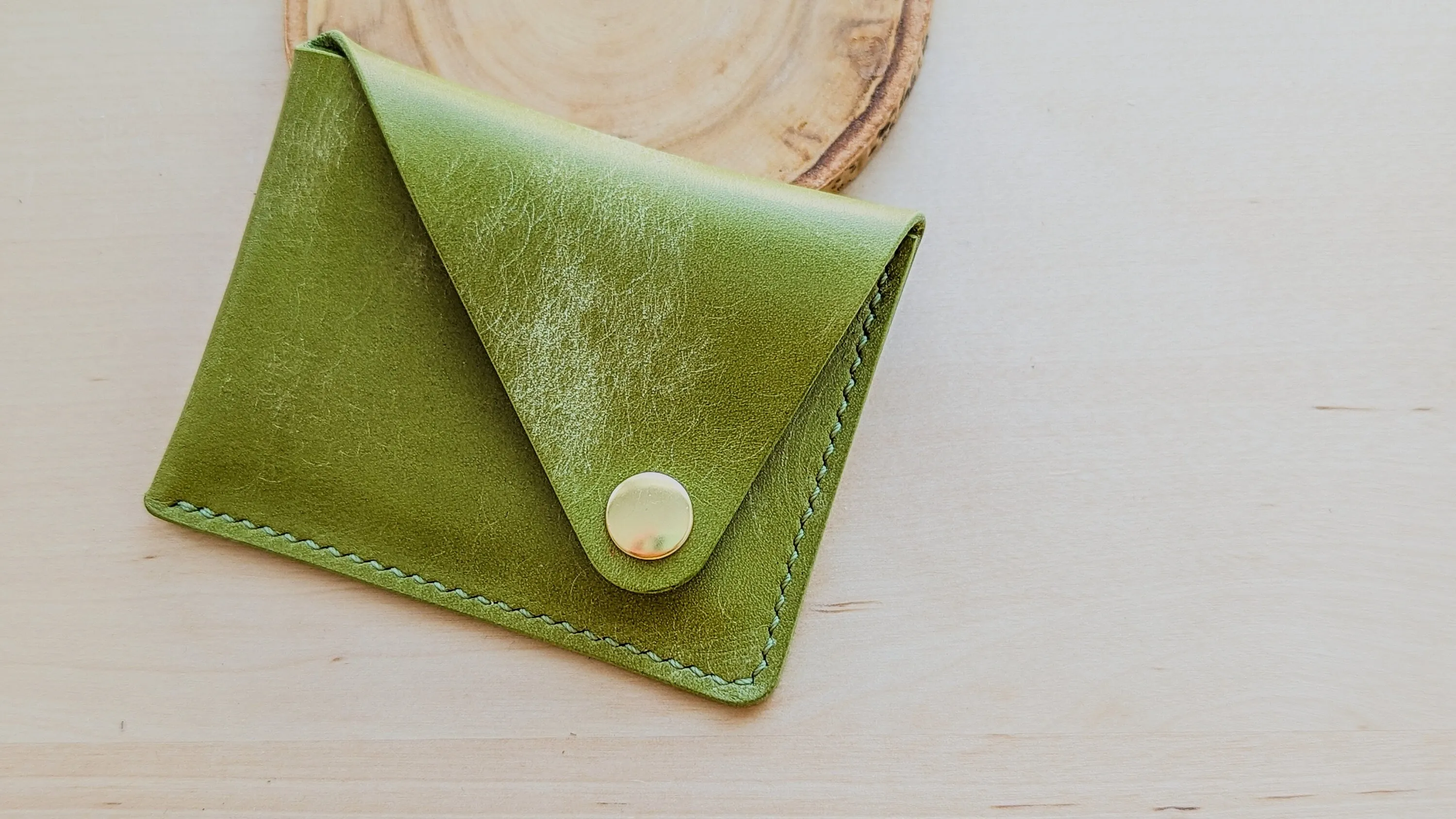 Pistachio Green Italian Leather Asymmetrical Minimalist Snap Wallet
