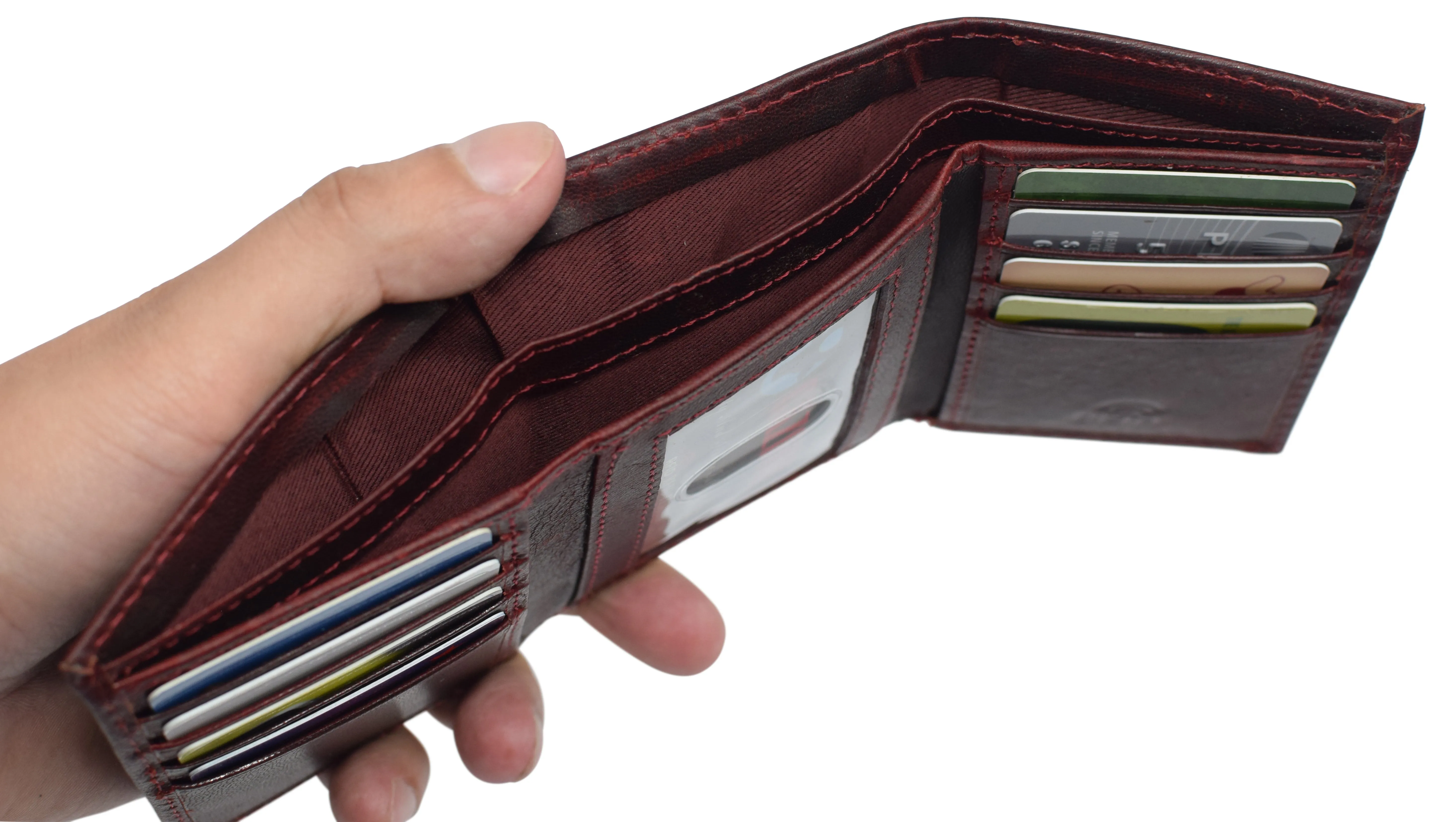 Real Cowhide Leather Wallets for Men RFID Blocking Slim Trifold Wallet with ID & Card Slots