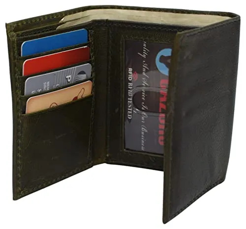 Real Cowhide Leather Wallets for Men RFID Blocking Slim Trifold Wallet with ID & Card Slots