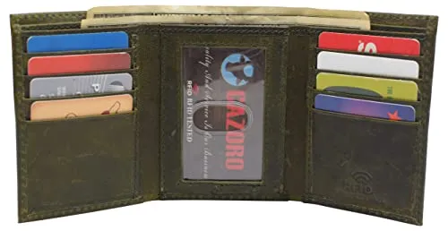 Real Cowhide Leather Wallets for Men RFID Blocking Slim Trifold Wallet with ID & Card Slots