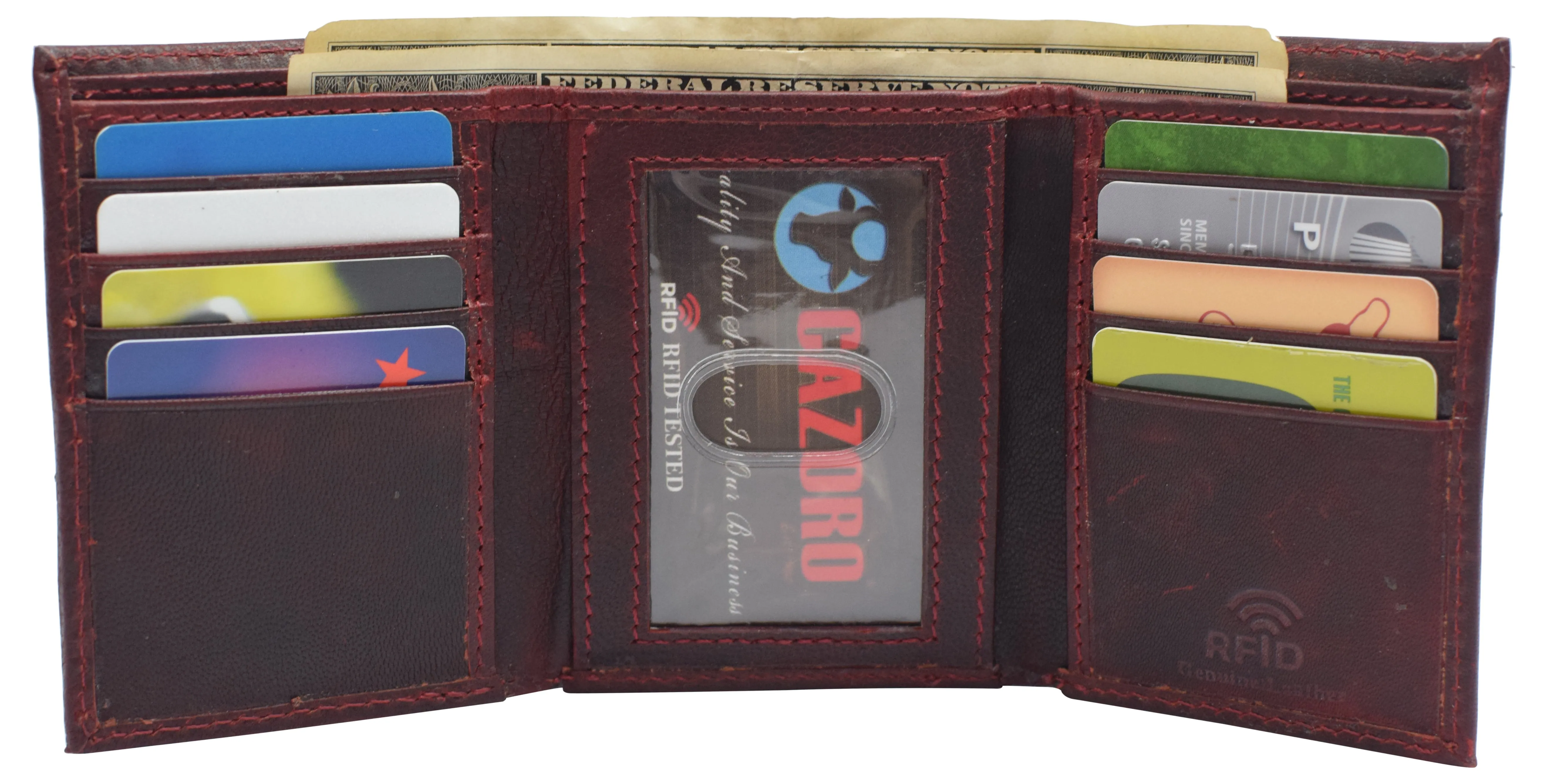 Real Cowhide Leather Wallets for Men RFID Blocking Slim Trifold Wallet with ID & Card Slots