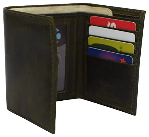 Real Cowhide Leather Wallets for Men RFID Blocking Slim Trifold Wallet with ID & Card Slots