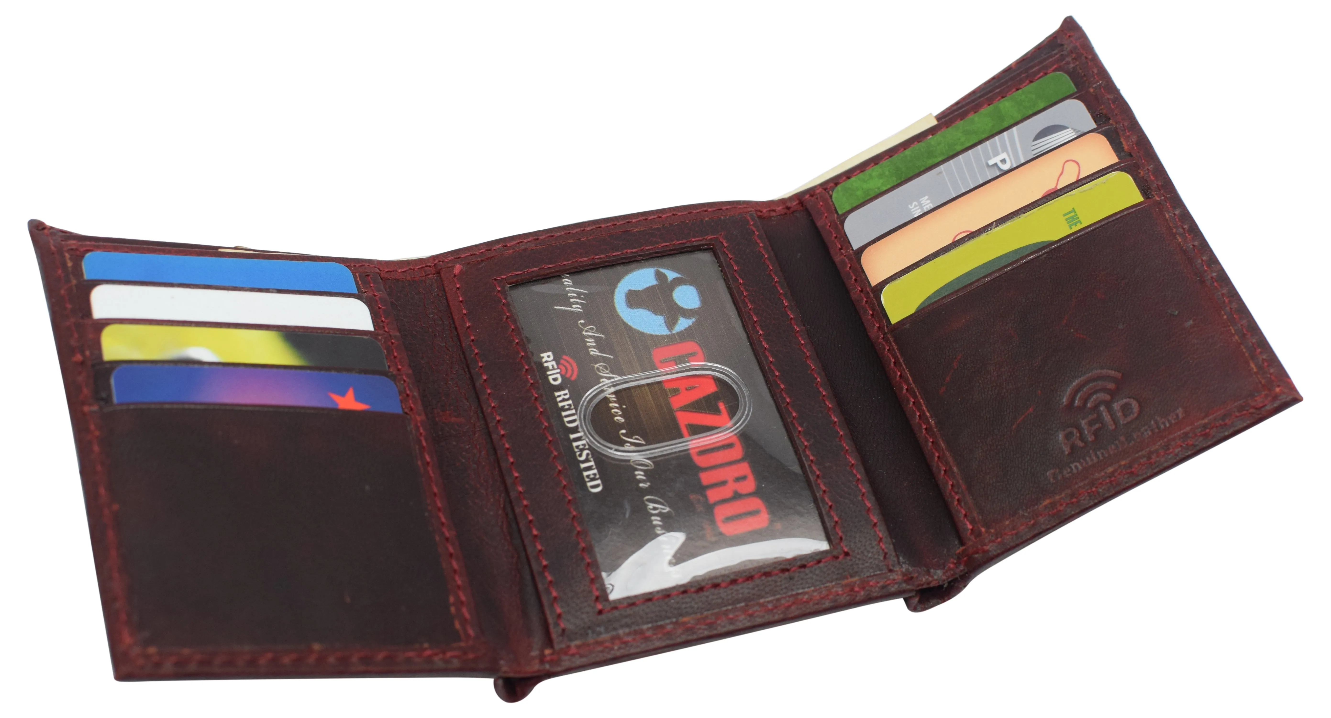 Real Cowhide Leather Wallets for Men RFID Blocking Slim Trifold Wallet with ID & Card Slots