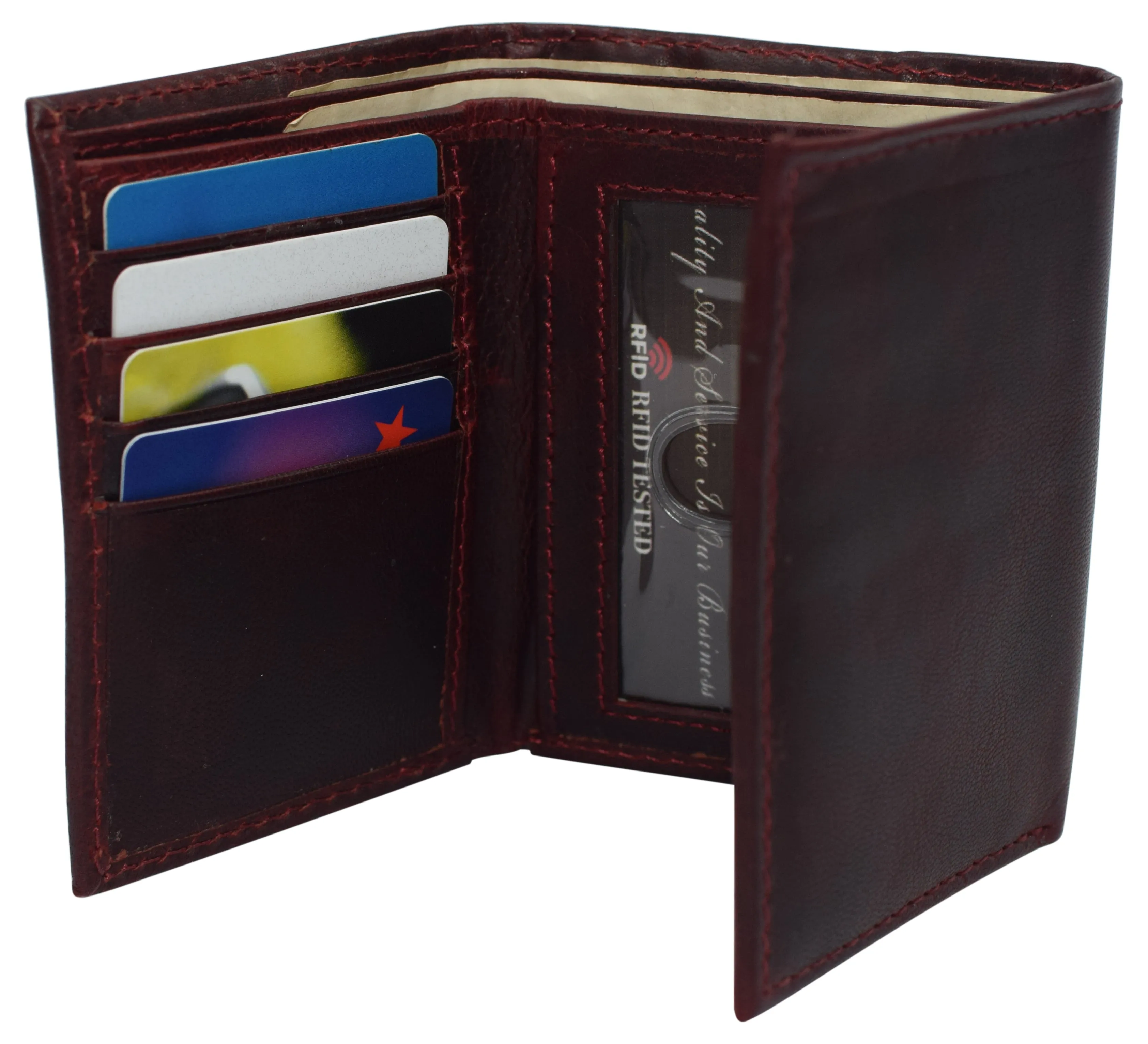 Real Cowhide Leather Wallets for Men RFID Blocking Slim Trifold Wallet with ID & Card Slots