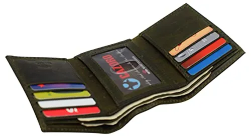 Real Cowhide Leather Wallets for Men RFID Blocking Slim Trifold Wallet with ID & Card Slots