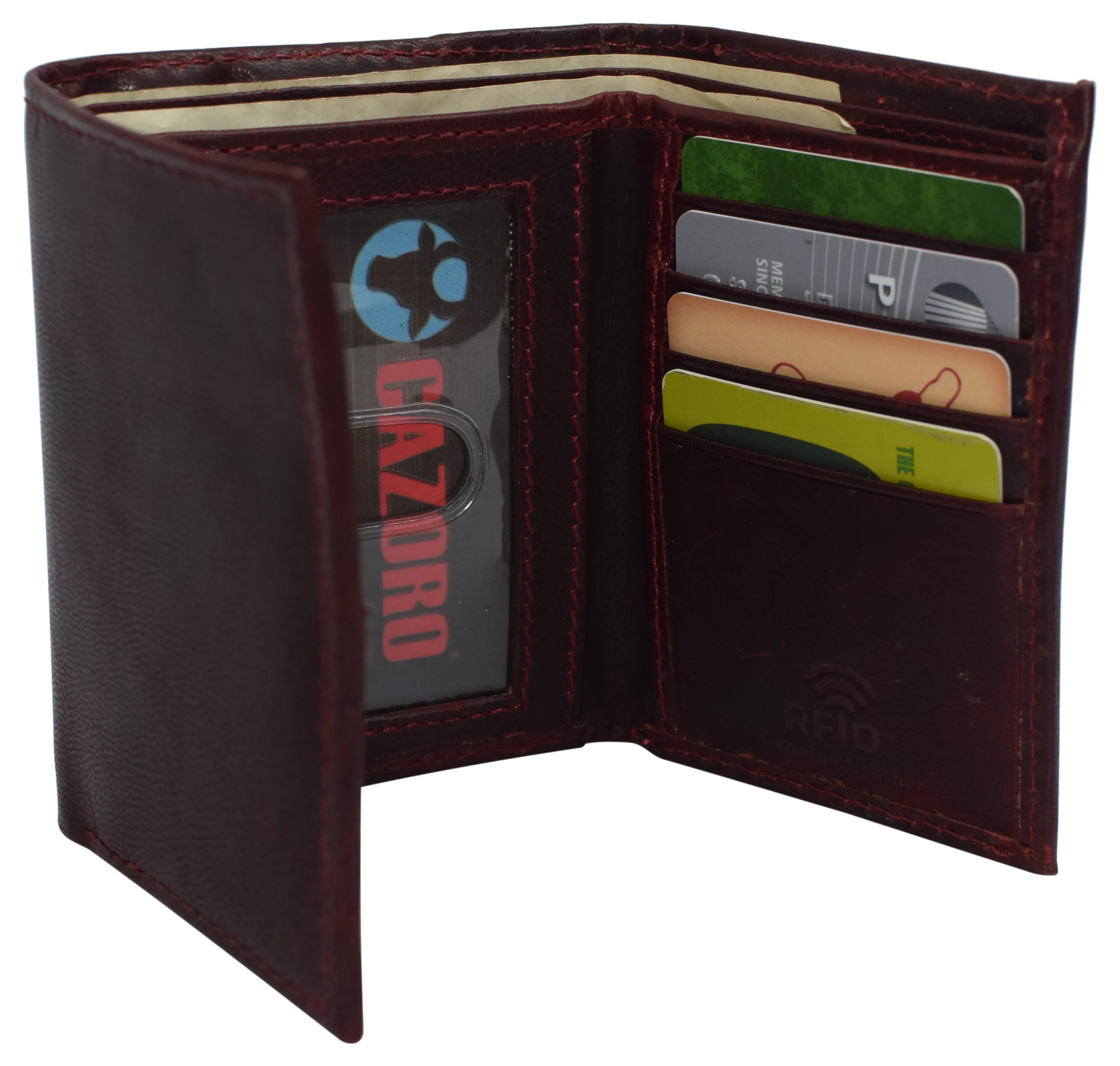 Real Cowhide Leather Wallets for Men RFID Blocking Slim Trifold Wallet with ID & Card Slots