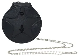 RFID2542 RFID Blocking Leather Shield Wallets Florida Sheriff Five-Point Star Badge Holder and Neck Chain Black