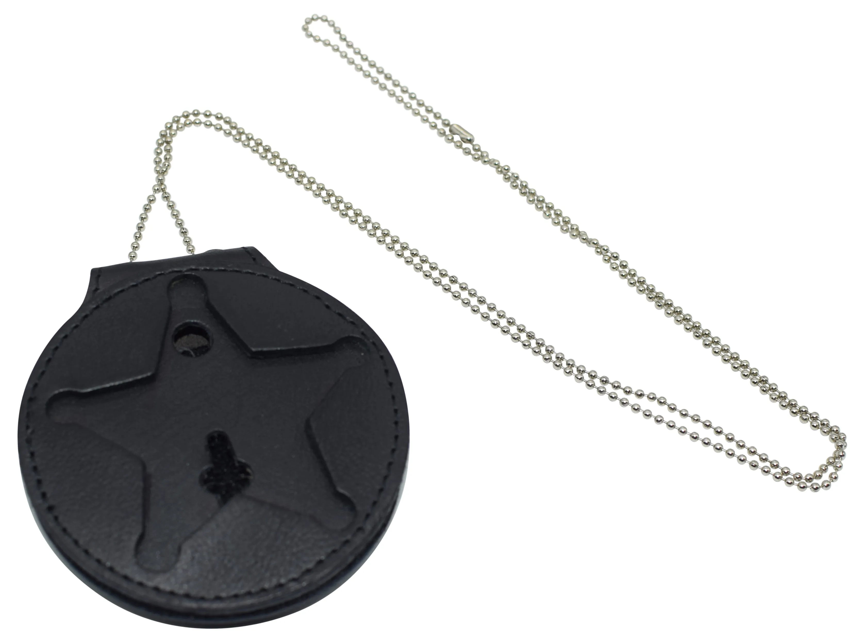 RFID2542 RFID Blocking Leather Shield Wallets Florida Sheriff Five-Point Star Badge Holder and Neck Chain Black