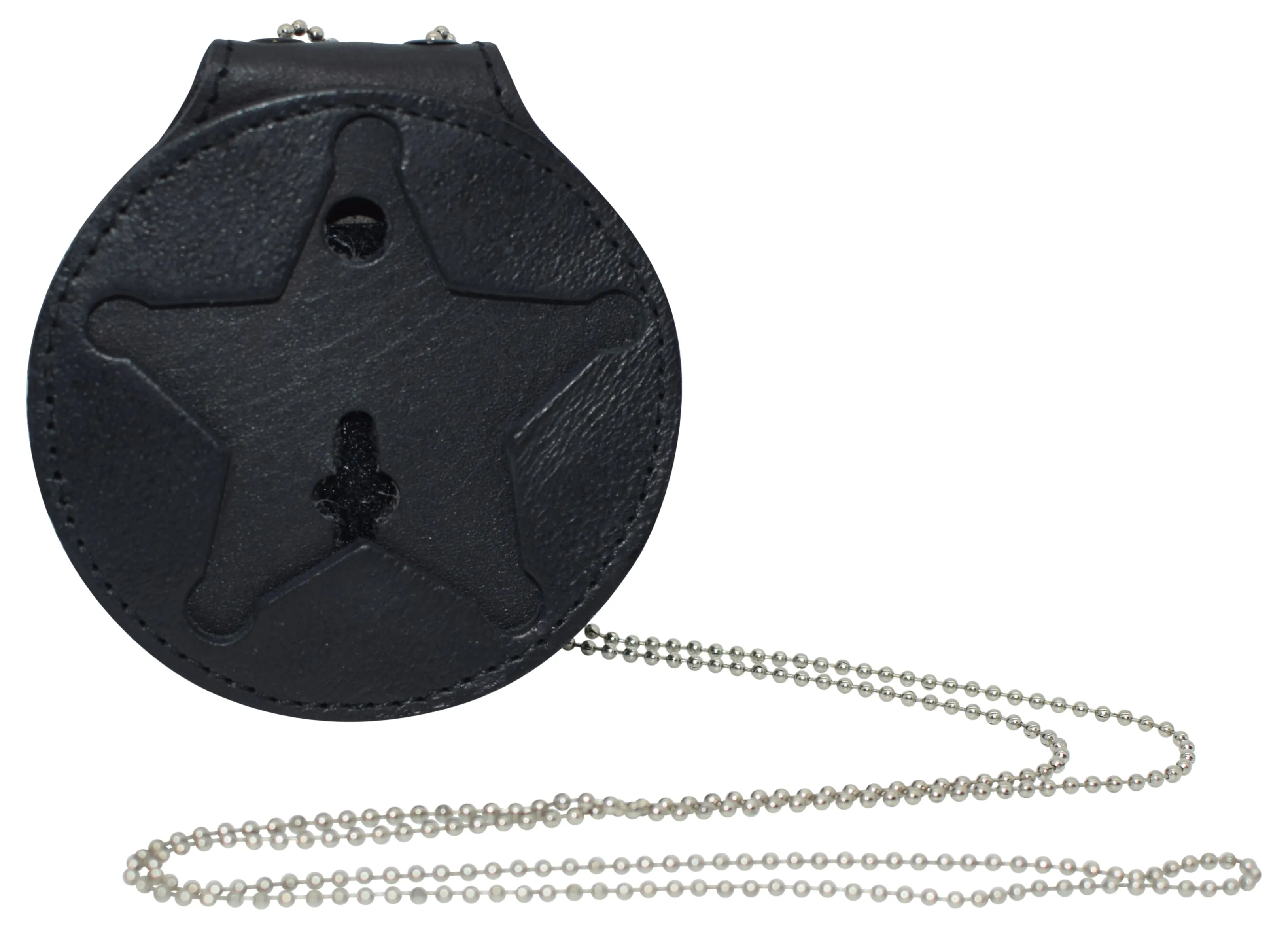 RFID2542 RFID Blocking Leather Shield Wallets Florida Sheriff Five-Point Star Badge Holder and Neck Chain Black