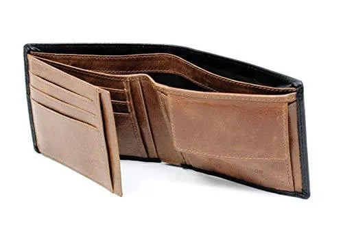 Starhide Mens Leather RFID Blocking Trifold Passcase Wallet Black Tan 1190