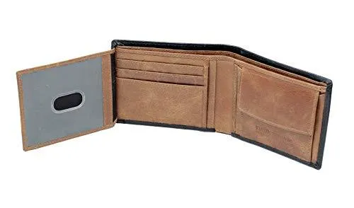 Starhide Mens Leather RFID Blocking Trifold Passcase Wallet Black Tan 1190