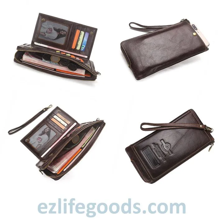 Stylish Genuine Leather Wallet With Phone Pocket