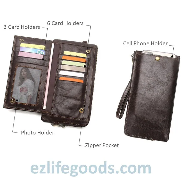 Stylish Genuine Leather Wallet With Phone Pocket