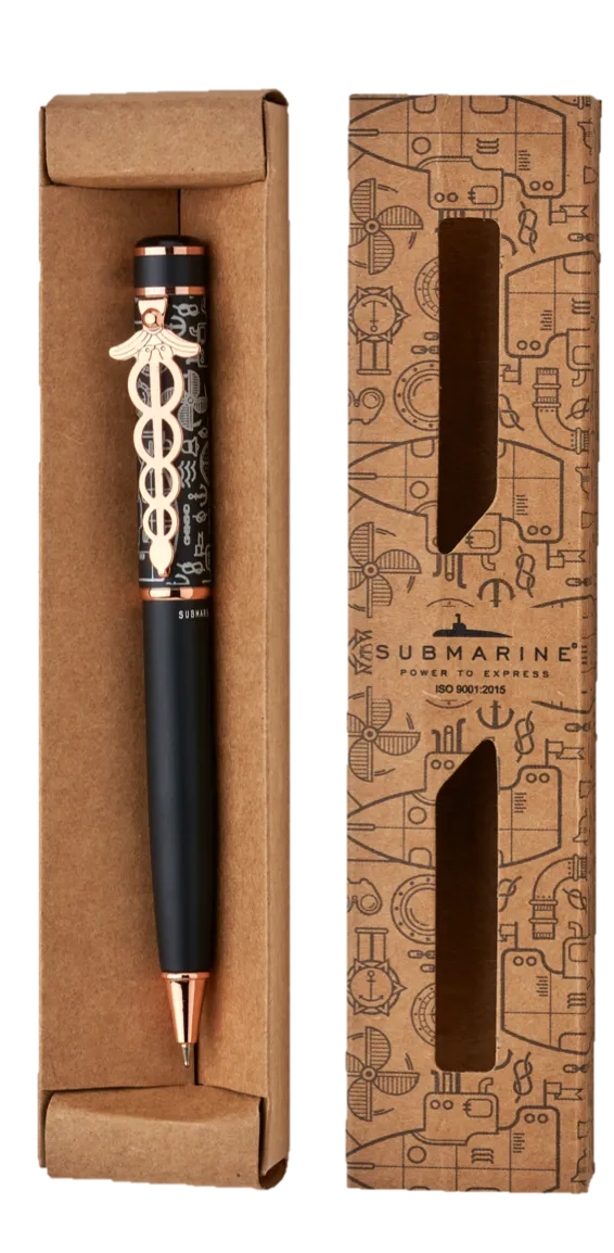 Submarine - SUBMARINE Caduceus Clip Retractable Ballpoint Pen, Black Ink
