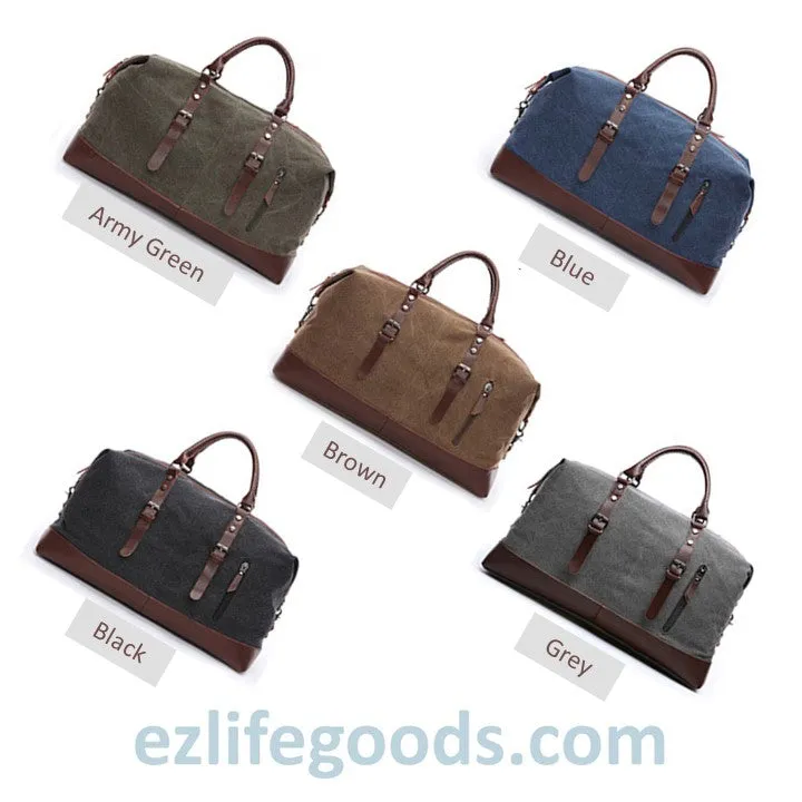 Vintage Canvas & Leather Travel Duffle Bag / Large Overnight Bag 54 cm