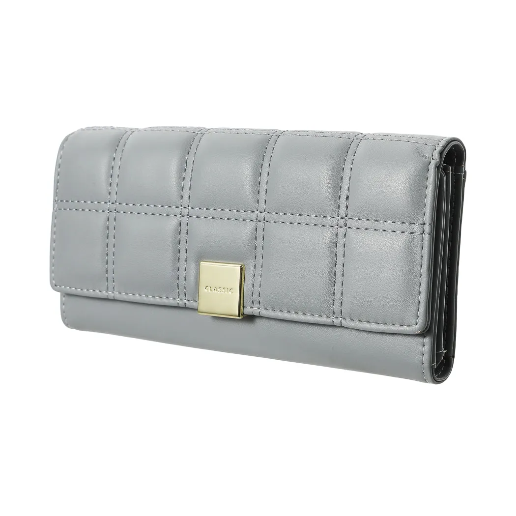 Women's Long Stitches Decorated Grid Wallet(Gray)